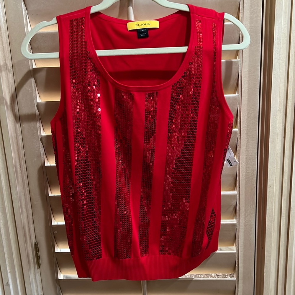 St. John Red Sequined Blouse
